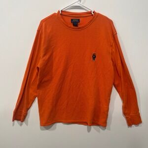 Polo Ralph Lauren Mens Orange Long Sleeve Thermal Crew Neck Polo Bear T Size 2XL